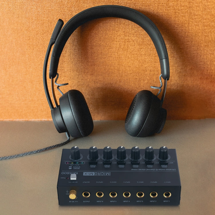 Ultra-Compact Low-Noise 6 Channel Stereo Audio Mixer, US Plug, MIX600