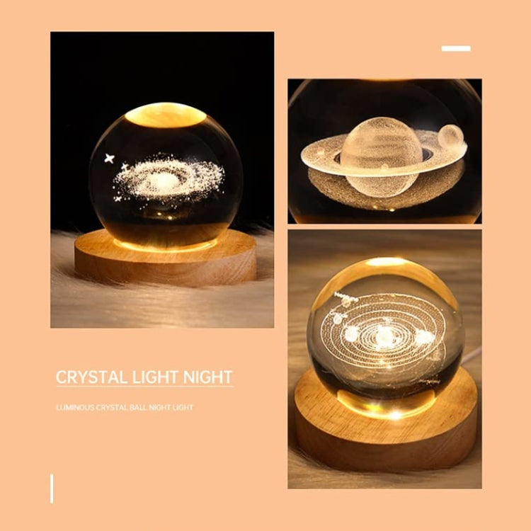 6cm With Warm Light Base 3D Laser Engraved Crystal Ball Night Light USB Glowing Glass Ball, Solar System, Saturn, Moon