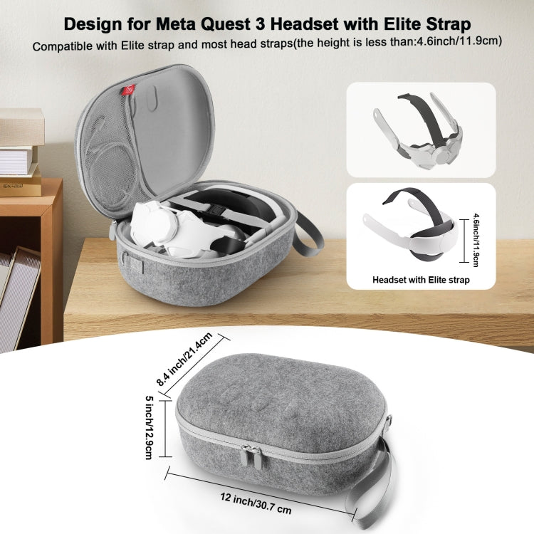 JYS-MQ018 For Apple Vision Pro / Meta Quest 3 VR Glasses Storage Bag Anti-fall and Anti-scrape Portable Bag, Black, Grey