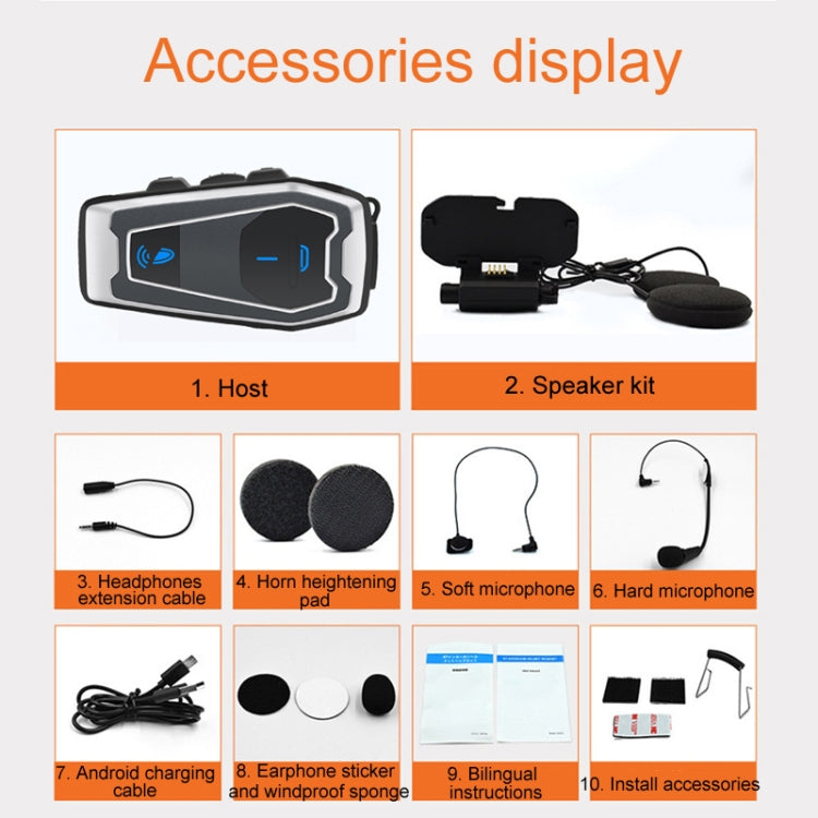 Motorcycle Helmet Bluetooth 5.0 Stereo Music Cycling Headphones, V10