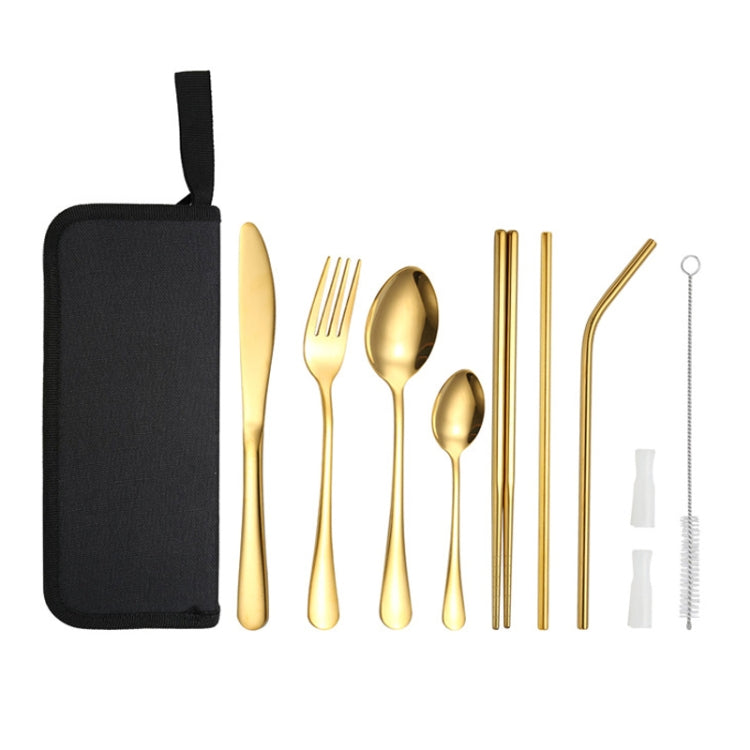 Portable Stainless Steel Cutlery Set Outdoor Picnic Knife And Fork Tool With Storage Bag, A Model Silver, A Model Gold, A Model Black, B Model Silver, B Model Gold, B Model Black, C Model Silver, C Model Black
