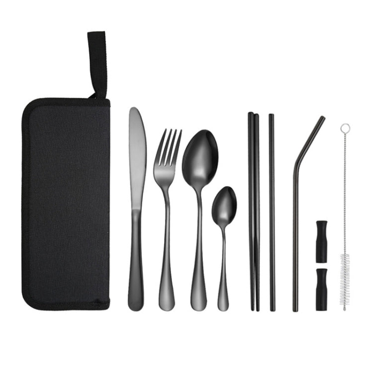 Portable Stainless Steel Cutlery Set Outdoor Picnic Knife And Fork Tool With Storage Bag, A Model Silver, A Model Gold, A Model Black, B Model Silver, B Model Gold, B Model Black, C Model Silver, C Model Black