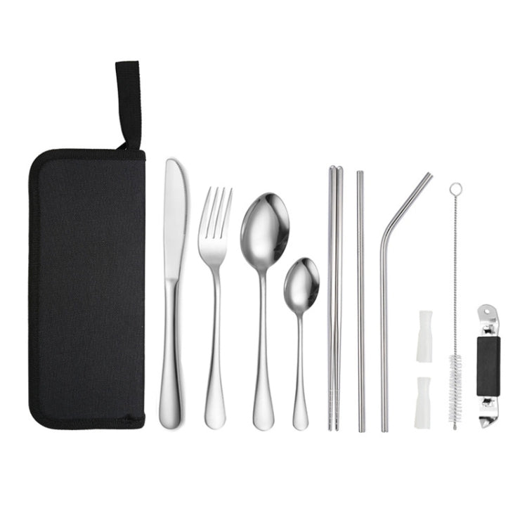 Portable Stainless Steel Cutlery Set Outdoor Picnic Knife And Fork Tool With Storage Bag, A Model Silver, A Model Gold, A Model Black, B Model Silver, B Model Gold, B Model Black, C Model Silver, C Model Black