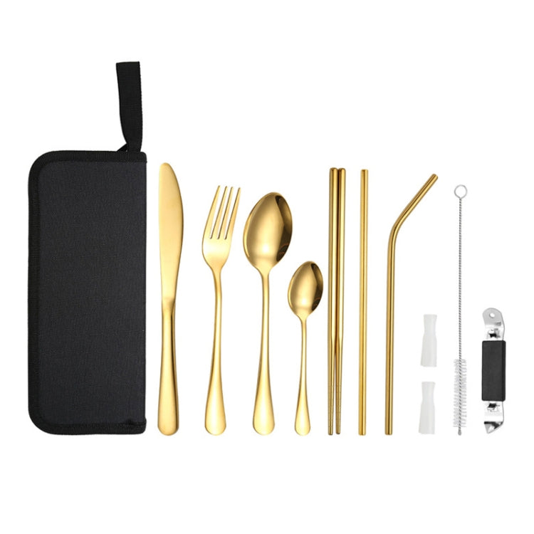 Portable Stainless Steel Cutlery Set Outdoor Picnic Knife And Fork Tool With Storage Bag, A Model Silver, A Model Gold, A Model Black, B Model Silver, B Model Gold, B Model Black, C Model Silver, C Model Black