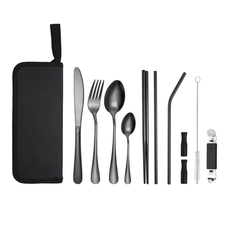 Portable Stainless Steel Cutlery Set Outdoor Picnic Knife And Fork Tool With Storage Bag, A Model Silver, A Model Gold, A Model Black, B Model Silver, B Model Gold, B Model Black, C Model Silver, C Model Black
