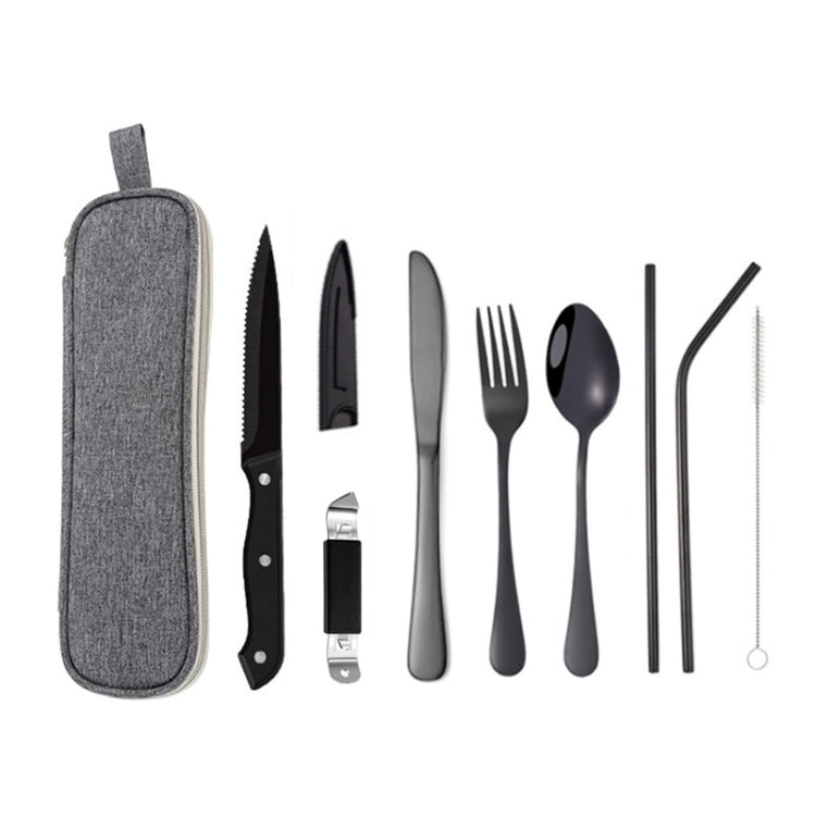 Portable Stainless Steel Cutlery Set Outdoor Picnic Knife And Fork Tool With Storage Bag, A Model Silver, A Model Gold, A Model Black, B Model Silver, B Model Gold, B Model Black, C Model Silver, C Model Black