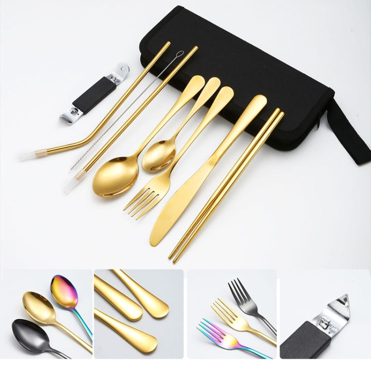 Portable Stainless Steel Cutlery Set Outdoor Picnic Knife And Fork Tool With Storage Bag, A Model Silver, A Model Gold, A Model Black, B Model Silver, B Model Gold, B Model Black, C Model Silver, C Model Black