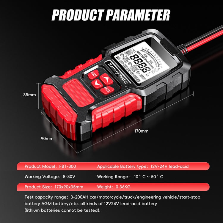 FOXSUR Automobile Motorcycle Battery Voltage Capacity Tester, Red