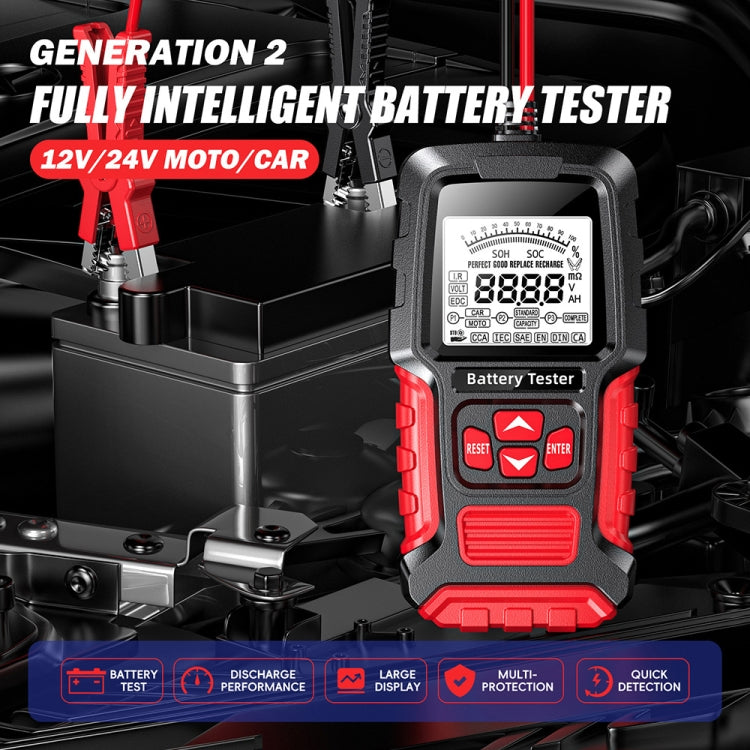 FOXSUR Automobile Motorcycle Battery Voltage Capacity Tester, Red
