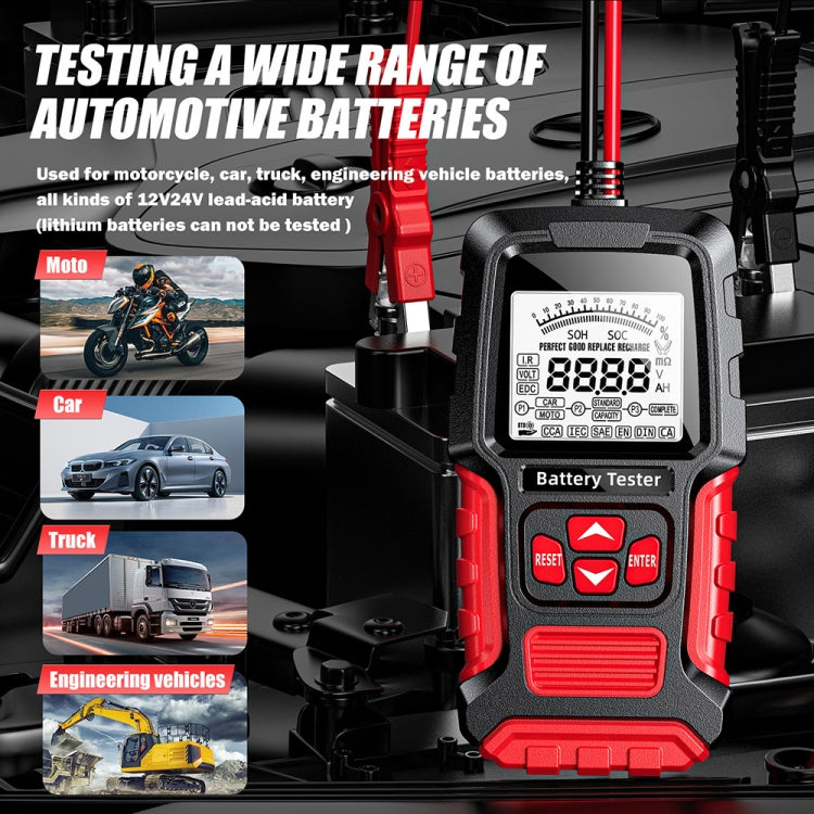 FOXSUR Automobile Motorcycle Battery Voltage Capacity Tester, Red