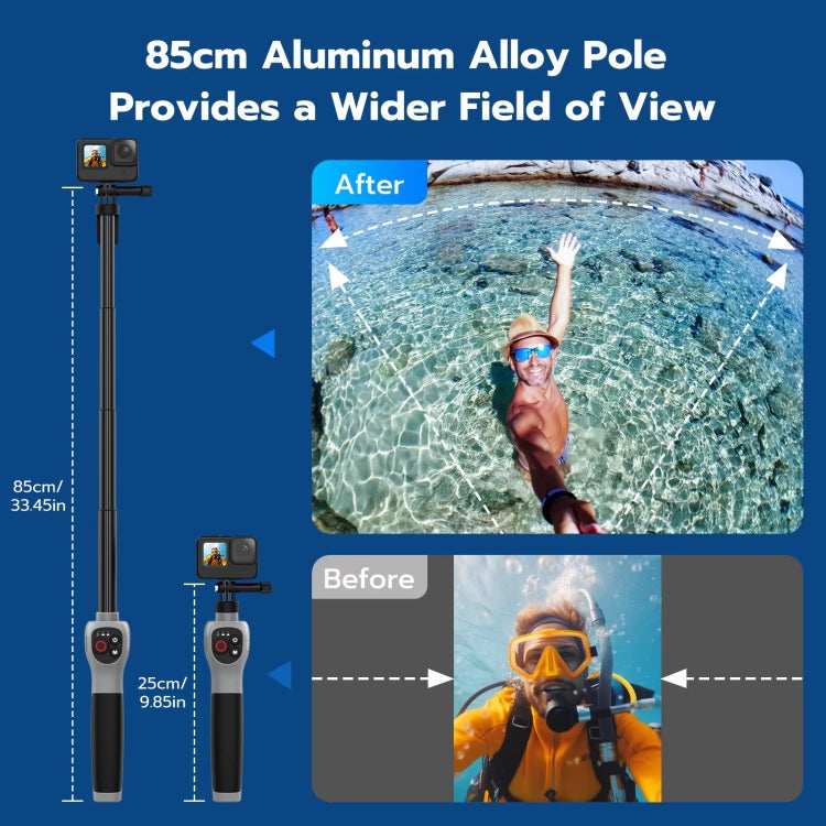 TELESIN 0.85m Underwater Selfie Stick Wireless Remote Control For GoPro HERO13 Black / HERO12 Black / HERO11 Black / HERO10 Black / HERO9 Black / HERO8 Black, Selfie Stick