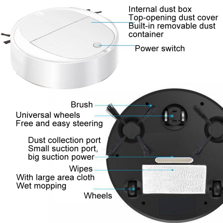 Intelligent Sweeper Robot Home Automatic 3 In 1 Integrated Cleaning Machine Vacuum Cleaner, Rechargeable White