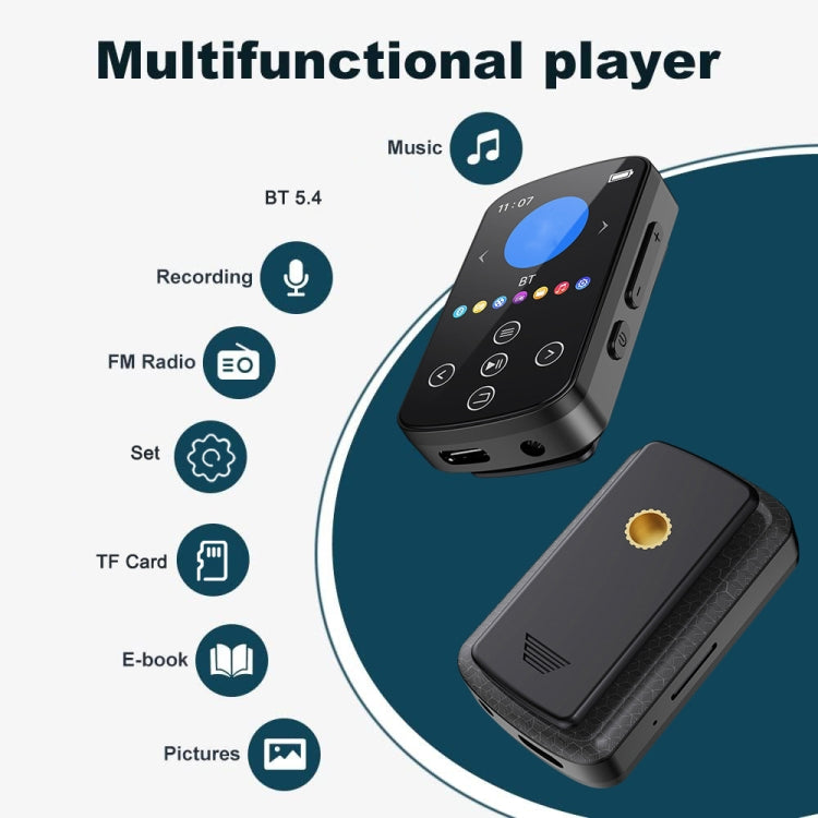 MP3 Bluetooth Music Player HIFI Sports Clip Touch Screen MP4, No TF Card, 8GB, 16GB, 32GB, 64GB, 128GB