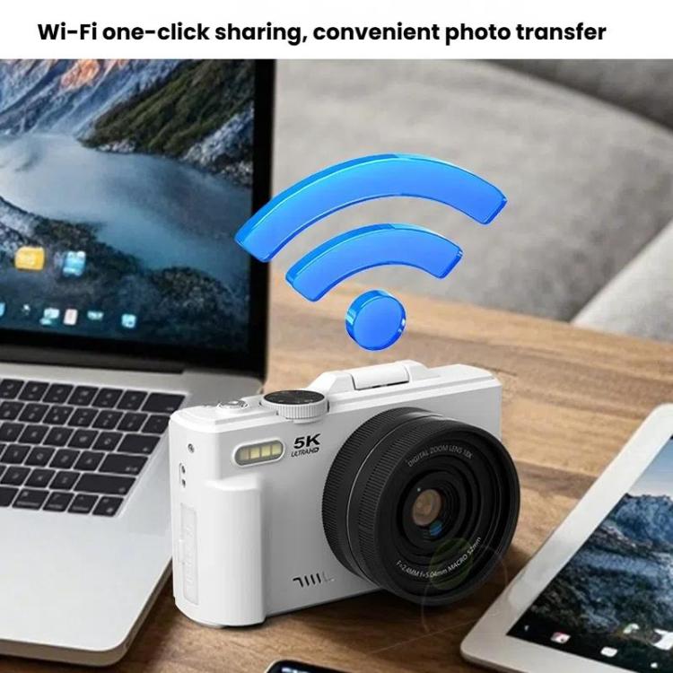 W1 5K HD Digital Camera 75MP 18X Digital Zoom WiFi Video Recorder With Flip Screen, W1 White, W1 Black