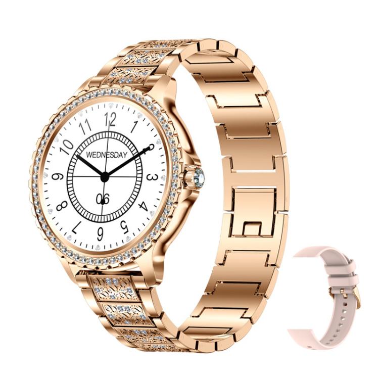 Bluetooth Calling AI Voice Assistant Life Waterproof Sports Smartwatch, Black Silicone Strap, Gold Pink Silicone Strap, Silver Gray Silicone Strap, Gold Rough Steel Strap+Pink Silicone Strap, Silver Rough Steel Strap+Gray Silicone Strap                ...
