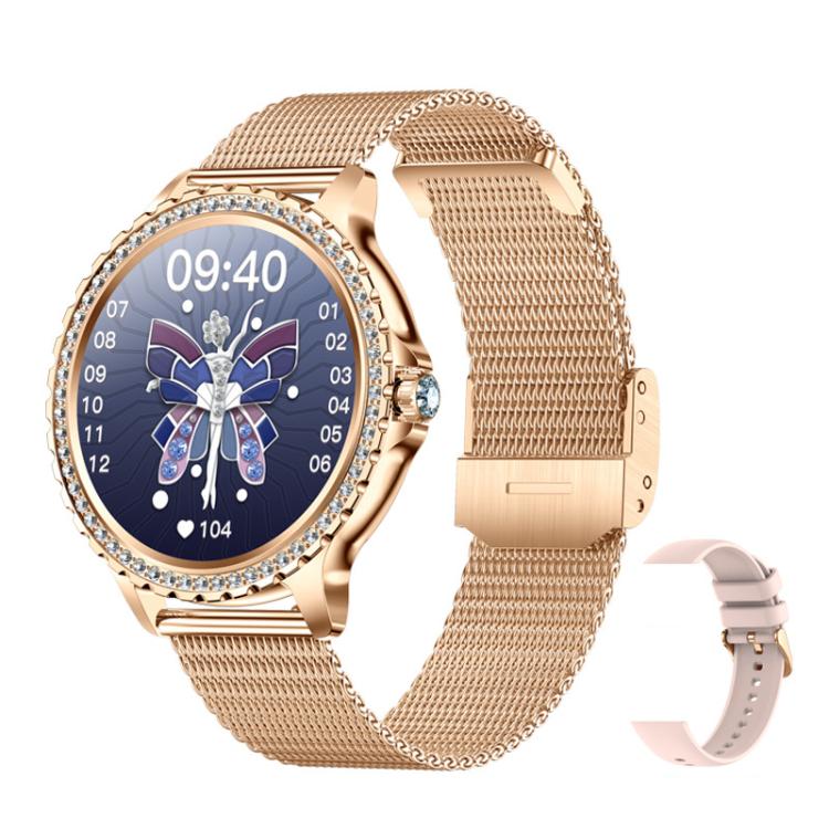 Bluetooth Calling AI Voice Assistant Life Waterproof Sports Smartwatch, Black Silicone Strap, Gold Pink Silicone Strap, Silver Gray Silicone Strap, Gold Rough Steel Strap+Pink Silicone Strap, Silver Rough Steel Strap+Gray Silicone Strap                ...