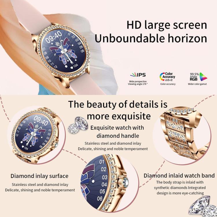 Bluetooth Calling AI Voice Assistant Life Waterproof Sports Smartwatch, Black Silicone Strap, Gold Pink Silicone Strap, Silver Gray Silicone Strap, Gold Rough Steel Strap+Pink Silicone Strap, Silver Rough Steel Strap+Gray Silicone Strap                ...