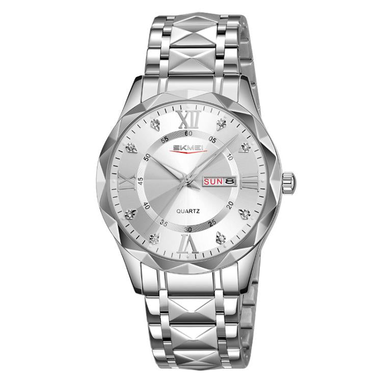 SKMEI Business Casual Watches Diamond Case Luminous Waterproof Quartz Watch, Men Silver Gold Strap Silver Dial, Men Silver Gold Strap Green Dial, Men Silver Gold Strap Black Dial, Men Silver Case Silver Dial, Men Silver Case Gray Dial                  ...