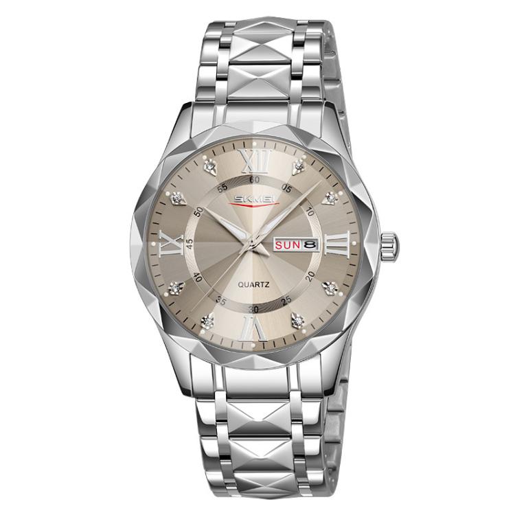 SKMEI Business Casual Watches Diamond Case Luminous Waterproof Quartz Watch, Men Silver Gold Strap Silver Dial, Men Silver Gold Strap Green Dial, Men Silver Gold Strap Black Dial, Men Silver Case Silver Dial, Men Silver Case Gray Dial                  ...