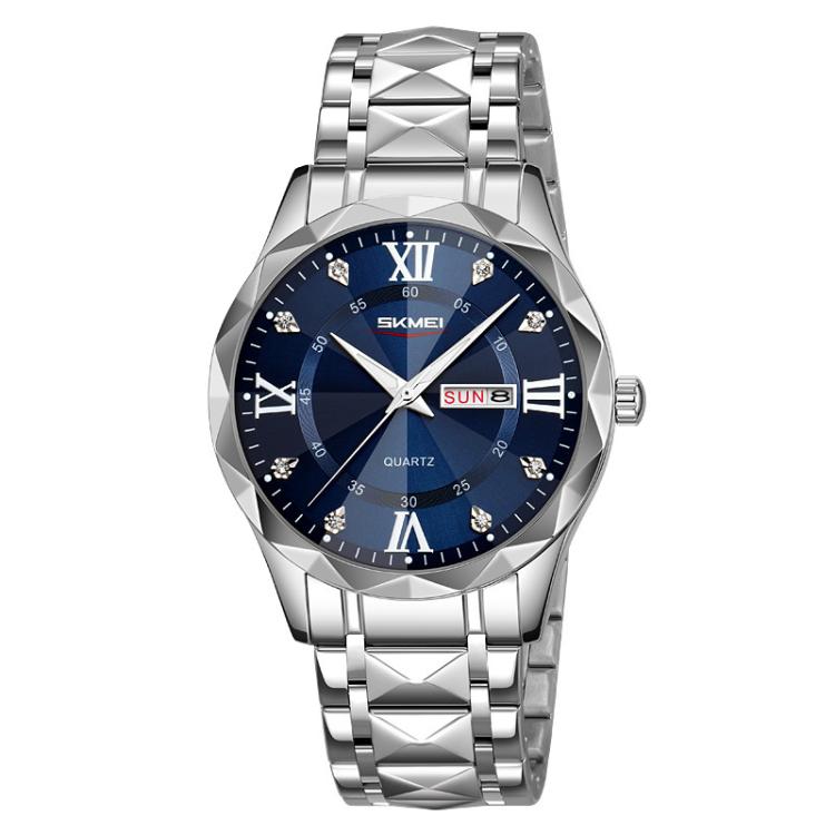 SKMEI Business Casual Watches Diamond Case Luminous Waterproof Quartz Watch, Men Silver Gold Strap Silver Dial, Men Silver Gold Strap Green Dial, Men Silver Gold Strap Black Dial, Men Silver Case Silver Dial, Men Silver Case Gray Dial                  ...