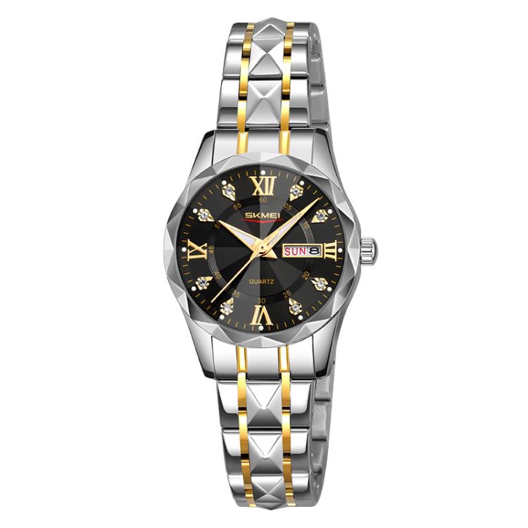 SKMEI Business Casual Watches Diamond Case Luminous Waterproof Quartz Watch, Men Silver Gold Strap Silver Dial, Men Silver Gold Strap Green Dial, Men Silver Gold Strap Black Dial, Men Silver Case Silver Dial, Men Silver Case Gray Dial                  ...
