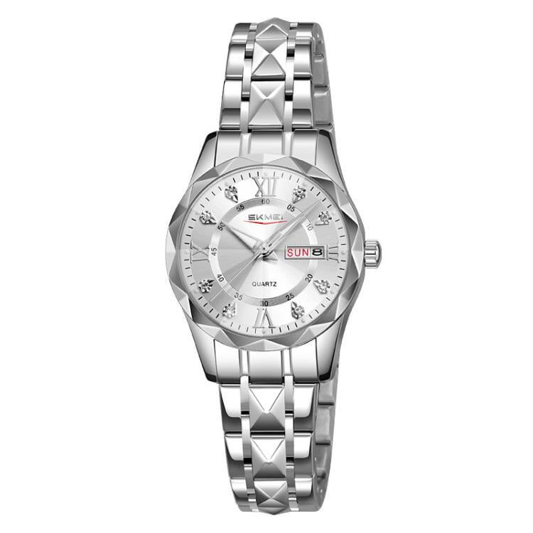 SKMEI Business Casual Watches Diamond Case Luminous Waterproof Quartz Watch, Men Silver Gold Strap Silver Dial, Men Silver Gold Strap Green Dial, Men Silver Gold Strap Black Dial, Men Silver Case Silver Dial, Men Silver Case Gray Dial                  ...