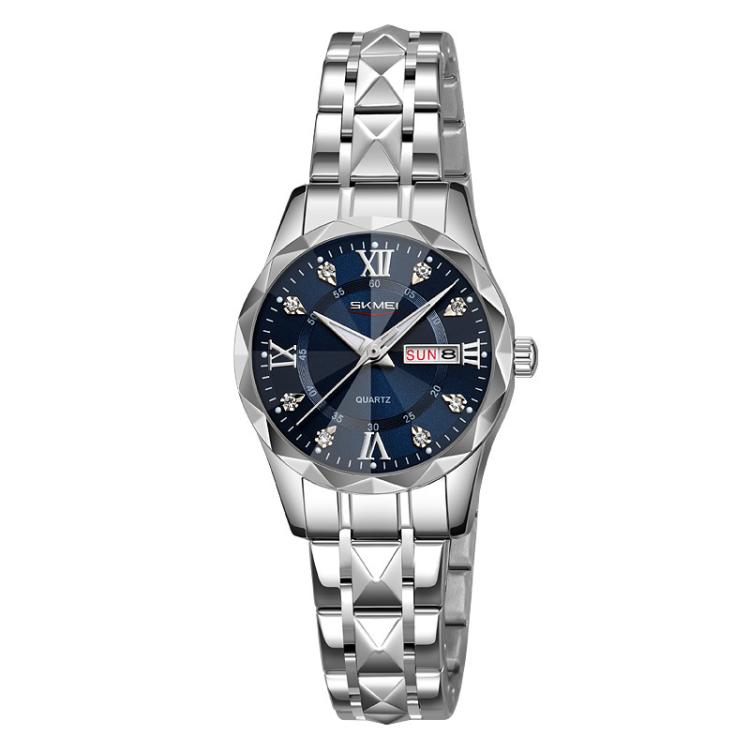 SKMEI Business Casual Watches Diamond Case Luminous Waterproof Quartz Watch, Men Silver Gold Strap Silver Dial, Men Silver Gold Strap Green Dial, Men Silver Gold Strap Black Dial, Men Silver Case Silver Dial, Men Silver Case Gray Dial                  ...