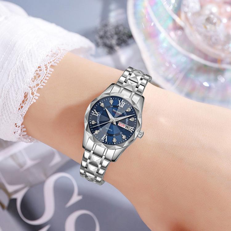SKMEI Business Casual Watches Diamond Case Luminous Waterproof Quartz Watch, Men Silver Gold Strap Silver Dial, Men Silver Gold Strap Green Dial, Men Silver Gold Strap Black Dial, Men Silver Case Silver Dial, Men Silver Case Gray Dial                  ...