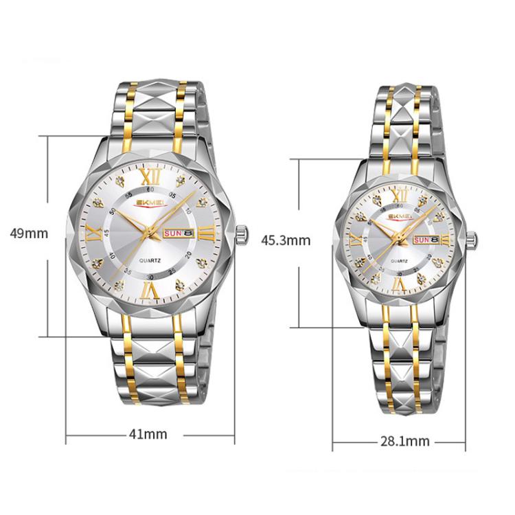 SKMEI Business Casual Watches Diamond Case Luminous Waterproof Quartz Watch, Men Silver Gold Strap Silver Dial, Men Silver Gold Strap Green Dial, Men Silver Gold Strap Black Dial, Men Silver Case Silver Dial, Men Silver Case Gray Dial                  ...