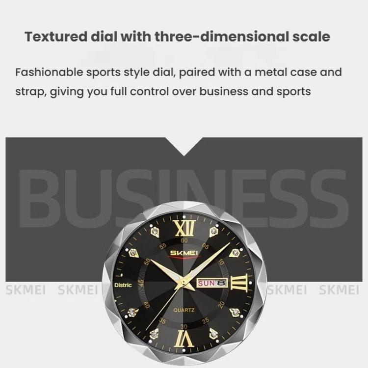 SKMEI Business Casual Watches Diamond Case Luminous Waterproof Quartz Watch, Men Silver Gold Strap Silver Dial, Men Silver Gold Strap Green Dial, Men Silver Gold Strap Black Dial, Men Silver Case Silver Dial, Men Silver Case Gray Dial                  ...