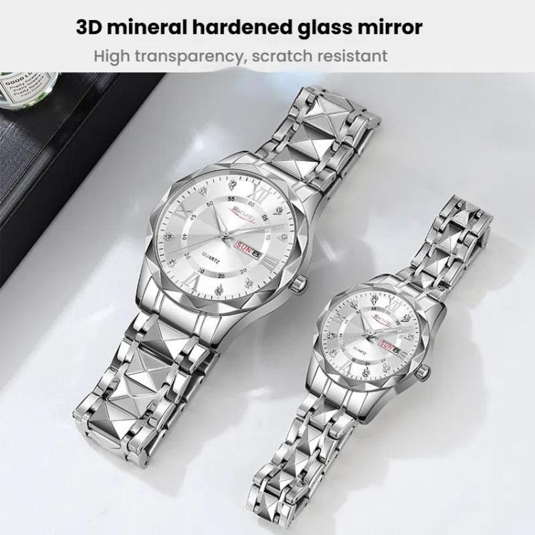 SKMEI Business Casual Watches Diamond Case Luminous Waterproof Quartz Watch, Men Silver Gold Strap Silver Dial, Men Silver Gold Strap Green Dial, Men Silver Gold Strap Black Dial, Men Silver Case Silver Dial, Men Silver Case Gray Dial                  ...