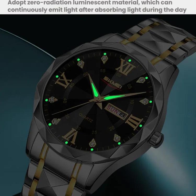 SKMEI Business Casual Watches Diamond Case Luminous Waterproof Quartz Watch, Men Silver Gold Strap Silver Dial, Men Silver Gold Strap Green Dial, Men Silver Gold Strap Black Dial, Men Silver Case Silver Dial, Men Silver Case Gray Dial                  ...