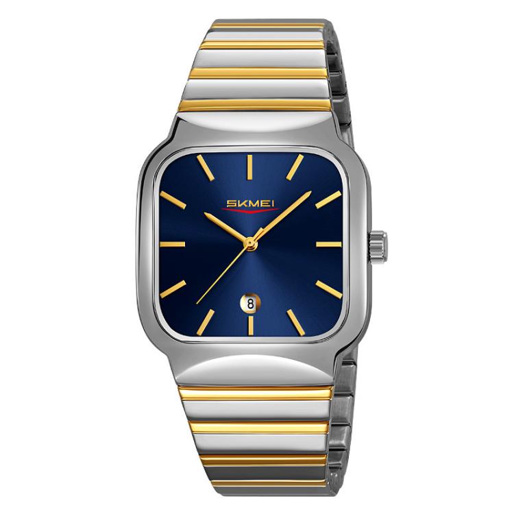 SKMEI 9361 Steel Strap Textured Dial Watch Business Casual Square Quartz Watch, Gold Case Gold Dial, Gold Case Gray Dial, Silver Gold Case Silver Dial, Silver Gold Case Blue Dial, Silver Gold Case Black Dial, Silver Case Silver Dial, Silver Case Gray D...