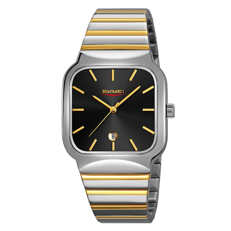 SKMEI 9361 Steel Strap Textured Dial Watch Business Casual Square Quartz Watch, Gold Case Gold Dial, Gold Case Gray Dial, Silver Gold Case Silver Dial, Silver Gold Case Blue Dial, Silver Gold Case Black Dial, Silver Case Silver Dial, Silver Case Gray D...