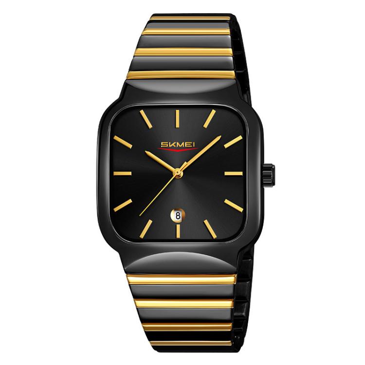 SKMEI 9361 Steel Strap Textured Dial Watch Business Casual Square Quartz Watch, Gold Case Gold Dial, Gold Case Gray Dial, Silver Gold Case Silver Dial, Silver Gold Case Blue Dial, Silver Gold Case Black Dial, Silver Case Silver Dial, Silver Case Gray D...
