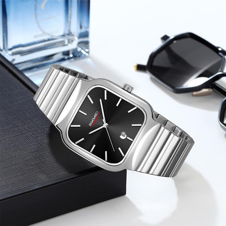SKMEI 9361 Steel Strap Textured Dial Watch Business Casual Square Quartz Watch, Gold Case Gold Dial, Gold Case Gray Dial, Silver Gold Case Silver Dial, Silver Gold Case Blue Dial, Silver Gold Case Black Dial, Silver Case Silver Dial, Silver Case Gray D...