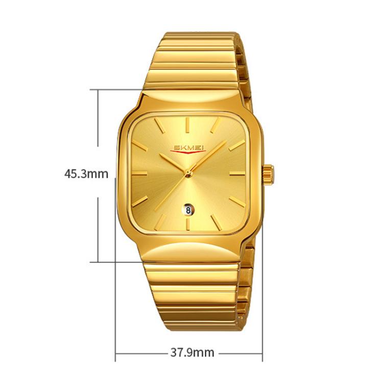 SKMEI 9361 Steel Strap Textured Dial Watch Business Casual Square Quartz Watch, Gold Case Gold Dial, Gold Case Gray Dial, Silver Gold Case Silver Dial, Silver Gold Case Blue Dial, Silver Gold Case Black Dial, Silver Case Silver Dial, Silver Case Gray D...