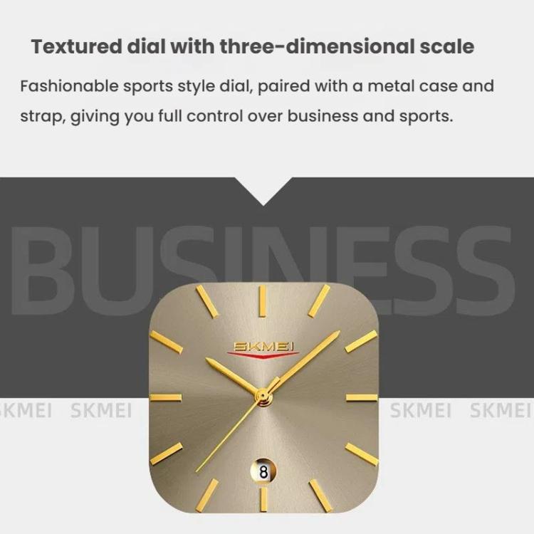 SKMEI 9361 Steel Strap Textured Dial Watch Business Casual Square Quartz Watch, Gold Case Gold Dial, Gold Case Gray Dial, Silver Gold Case Silver Dial, Silver Gold Case Blue Dial, Silver Gold Case Black Dial, Silver Case Silver Dial, Silver Case Gray D...