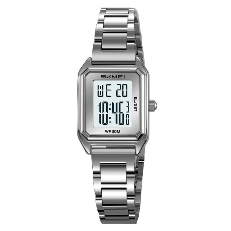 SKMEI 2493 Small Women Electronic Watch Square Steel Strap Watch, Gold Case White, Gold Case Black, Silver Case White, Silver Case Black, Black Case White, Black Case Black