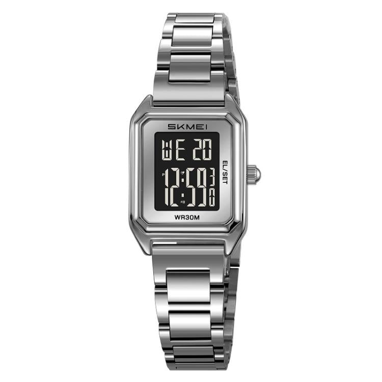 SKMEI 2493 Small Women Electronic Watch Square Steel Strap Watch, Gold Case White, Gold Case Black, Silver Case White, Silver Case Black, Black Case White, Black Case Black