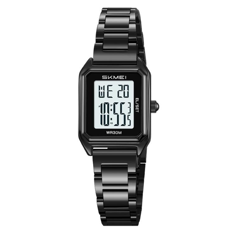 SKMEI 2493 Small Women Electronic Watch Square Steel Strap Watch, Gold Case White, Gold Case Black, Silver Case White, Silver Case Black, Black Case White, Black Case Black