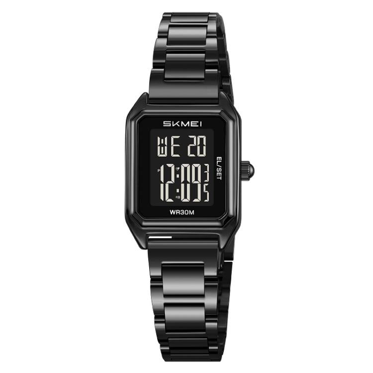 SKMEI 2493 Small Women Electronic Watch Square Steel Strap Watch, Gold Case White, Gold Case Black, Silver Case White, Silver Case Black, Black Case White, Black Case Black