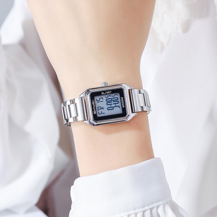SKMEI 2493 Small Women Electronic Watch Square Steel Strap Watch, Gold Case White, Gold Case Black, Silver Case White, Silver Case Black, Black Case White, Black Case Black