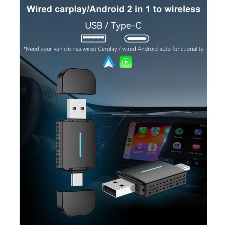 Car Wired Dual-port CarPlay/Android 2 in 1 Converts To Wireless Box, CarPlay/Android 2 in 1