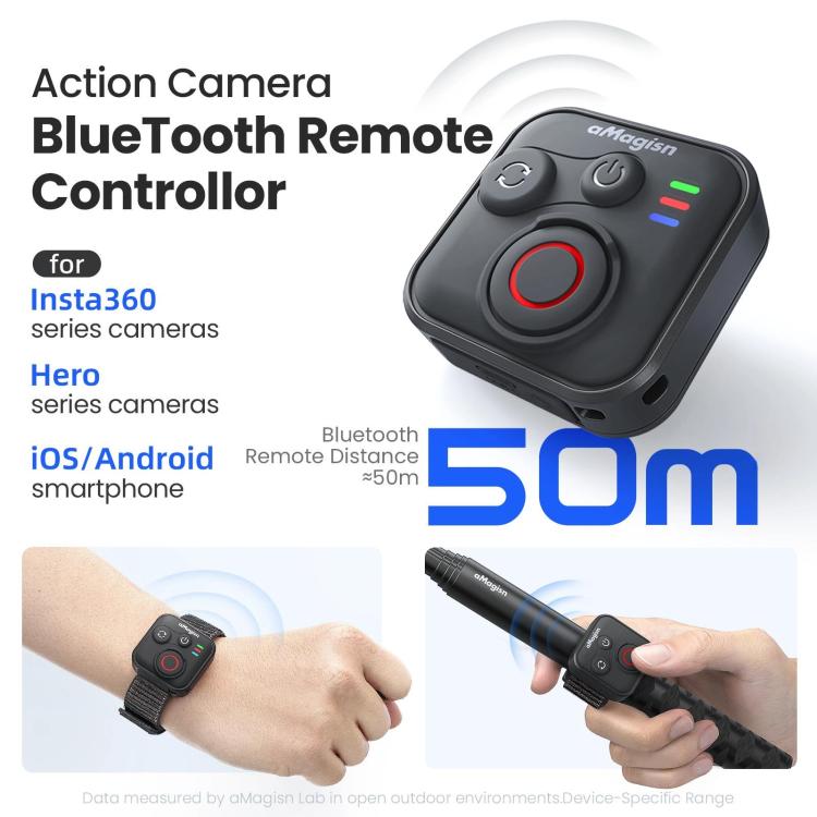 aMagisn Wireless Bluetooth Remote Control for Insta360, GoPro Hero Cameras & Smartphones - 50m Long Range, AM22