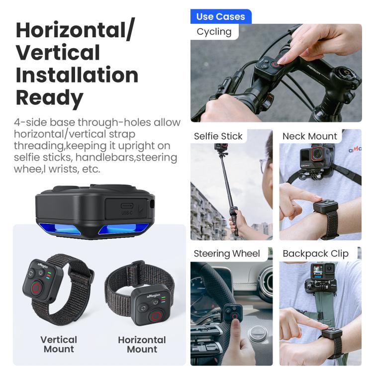 aMagisn Wireless Bluetooth Remote Control for Insta360, GoPro Hero Cameras & Smartphones - 50m Long Range, AM22