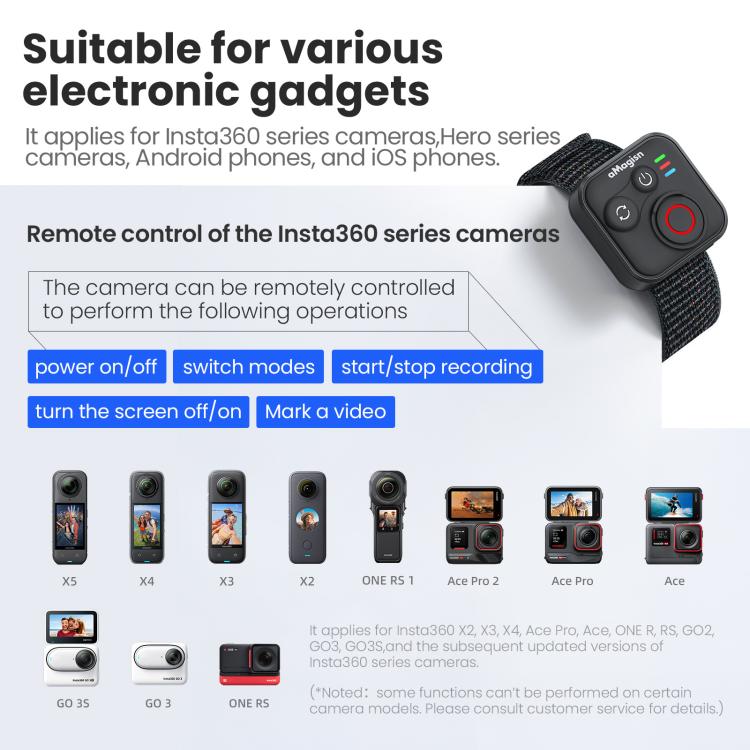 aMagisn Wireless Bluetooth Remote Control for Insta360, GoPro Hero Cameras & Smartphones - 50m Long Range, AM22