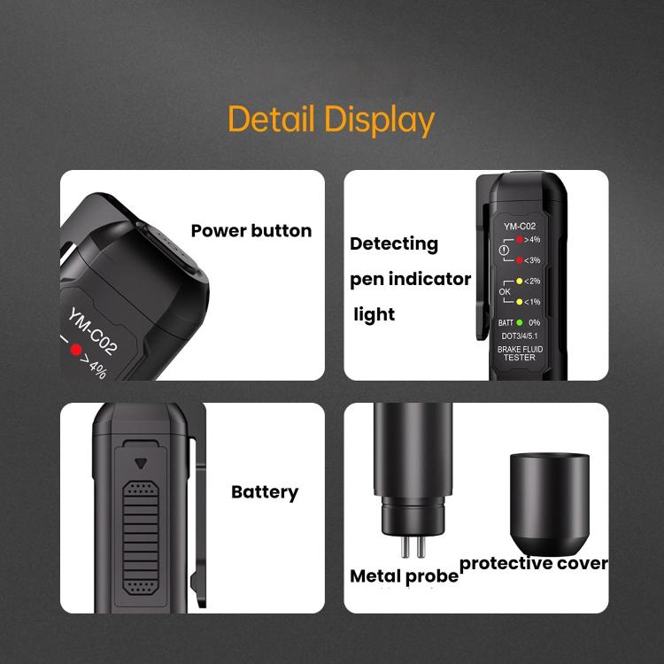 Automobile Brake Oil Detection Pen Brake Fluid Moisture Tester, YM-C02