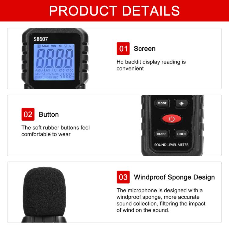 Mini High-Precision Decibel Instrument Environmental Noise Detector, S8607