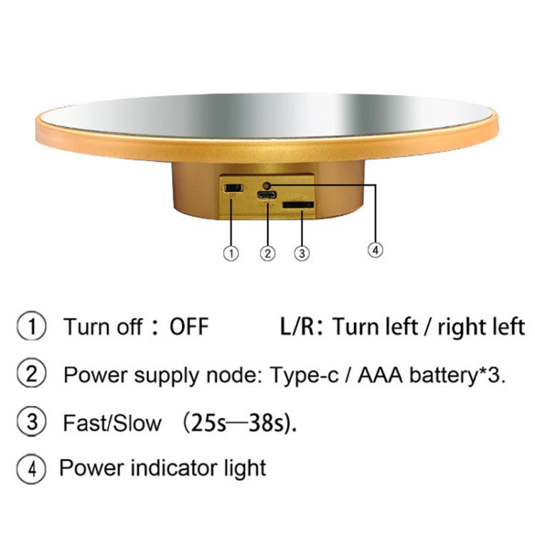 Multi-purpose Mirror Electric Rotating Disc Battery / USB Powered Photography Live Display Stand, 16cm White, 16cm Black, 16cm Gold, 25cm White, 25cm Black, 25cm Gold
